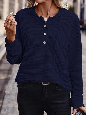 Solid Color Hooded Sweatshirt Jacket, Casual Dropped Shoulder Long Sleeve Top, Fall/Winter