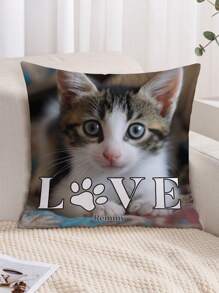 1pc Personalized Pet Photo Printed Pillow Case, Customized Throw Pillow Cover, Wedding Couple Memorabilia, Without Filler, Holiday Gift, Gift For Best Friend, Gift For Mom/Dad - Multicolor - View 3