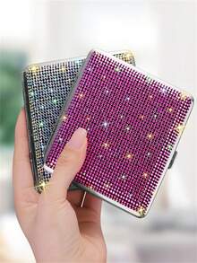1pc Cigarette Case For Women Men,Metal Cigarette Holder Case Bling Crystal Double Sided Cigarette Box Gift For Smoker - Polychromatic - View 6
