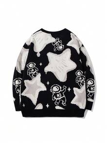 Unisex Casual Star Pattern Knit Sweater, Warm For Spring Autumn Winter - Black - View 2