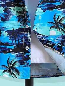 Tween Boy Cây Dừa Hawaii Phong Cách Kỳ Nghỉ In Áo Sơ Mi Cổ Bẻ Vừa Vặn Vừa Vặn, Thích Hợp Cho Mùa Xuân, Hạ Và Thu - Màu xanh lam - Xem 5