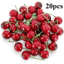 20 pièces Simulation de cerise de fruit, accessoires de décoration de fruit de cerise réaliste, convient pour la décoration de bureau à la maison, décoration de fête de fruits de cuisine, accessoires de décoration de gâteau de fête d'anniversaire, décoration de scène de mariage
