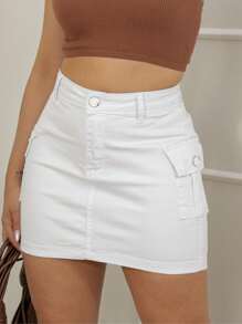 Women's White High Waist Cargo Skirt With Lycra - trắng - Xem 1