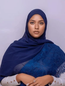 1pc Women's Chiffon And Contrast Lace Hijab Scarf - Multicolor - View 2