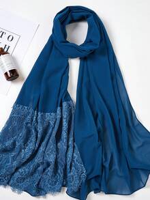 1pc Women's Chiffon And Contrast Lace Hijab Scarf - Multicolor - View 6