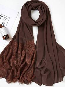 1pc Women's Chiffon And Contrast Lace Hijab Scarf - Multicolor - View 4