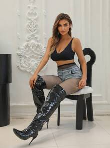 1pc Women's Thin Thermal Lined Tights, Dual-Layer Fishnet Stockings, Slimming, Black, Suitable For 5-15°C Autumn/Winter