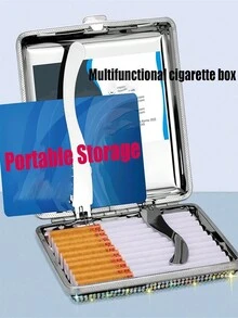 1pc Cigarette Case For Women Men,Metal Cigarette Holder Case Bling Crystal Double Sided Cigarette Box Gift For Smoker - Polychromatic - View 2