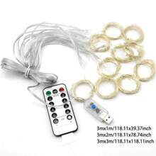 Đèn rèm Led có điều khiển từ xa - Dùng nguồn USB, 8 chế độ trang trí nhà cửa, phòng ngủ, đám cưới, tiệc tùng, cửa sổ, không gian treo tường - Hoàn hảo cho Giáng sinh, Lễ tình nhân, Halloween - Đèn rèm USB - Xem 11