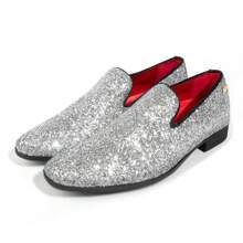 UUBARIS Mens Glitter Loafers Dress Slip On Party Wedding Penny Sparkly Shoes - 銀色 - 查看 2