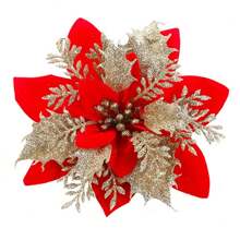5 pièces Première classe, décorations de fleurs artificielles rouges de Noël, décoration de couronne d'arbre de Noël, sélection de fleurs scintillantes pour la décoration de Noël, Nouvel An, mariage et fête. - Multicolore - Voir 15