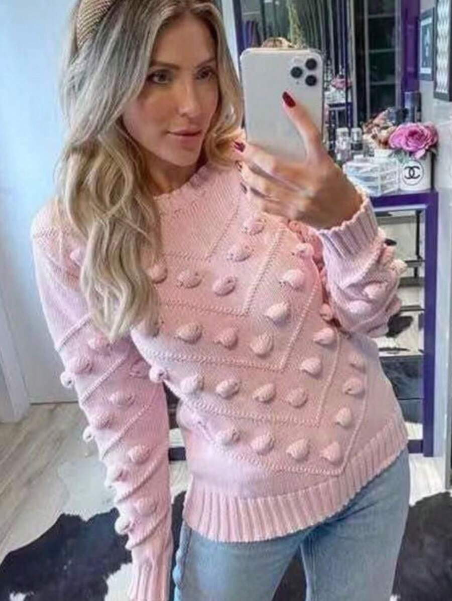 TRICOZHU Women's Blouse THICK WINTER KNITTING POLISH Blouse Long Sleeve FASHION 2023 - Màu hồng gỉ - Xem 1