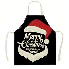 1 件圣诞老人、驯鹿、雪花印花亚麻时尚围裙，适合圣诞节、家庭清洁、厨房烹饪、家居使用 - 彩色 - 查看 19