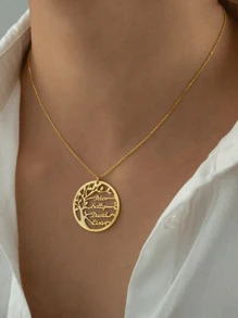 1 Stück personalisierte Lebensbaum-Anhänger Halskette für Frauen, individuell mit 1-4 Familiennamen, runde Halskette aus Edelstahl, Farbe silbrig-gold, Geschenke für Familie, Muttertags-Geschenke, Vatertags-Geschenke, individualisierte Familien-Namens-Schmuckhalskette
