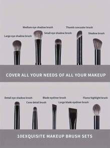 10pcs Soft Eyeshadow Brush Set, Eye Makeup Blending Crease Angled Eyeliner Detail Small Makeup Brushes, Eyebrow Brush, Eyeshadow Brush, Brush - Black - View 2