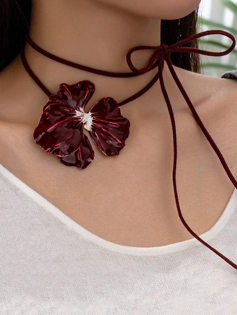 1件珐琅花卉项链，女士款，情人节、母亲节礼物