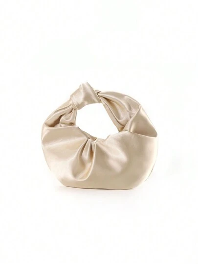 Elegant Solid Color Pleated Ruched Cloud Shaped Clutch Bag, Fashionable Taffeta Material For Party, Formal Occasion