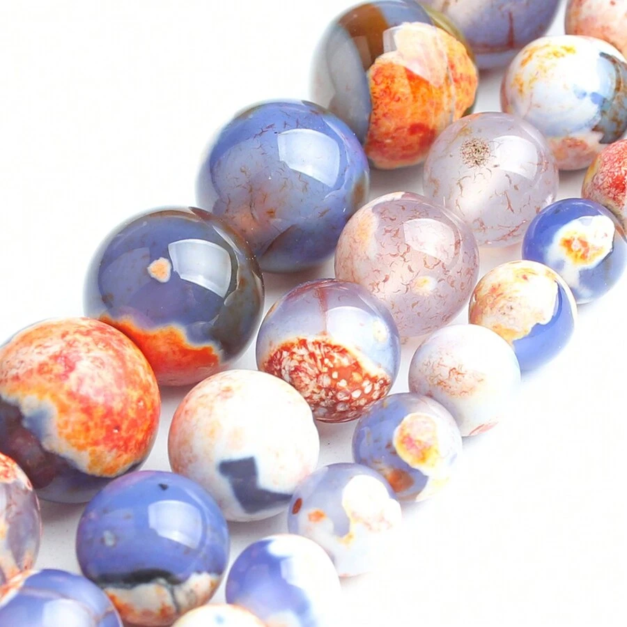 1strand 6/8/10mm Natural Stone Blue Fire Agate Healing Stone Round Loose Spacer Beads For Jewelry Making Energy Stone Beads For DIY Bracelets Necklace - Blue - View 1