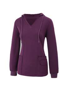 Chạy Bộ Nữ Matte Co Giãn Đồng Phục Y Tá, Tẩy Tế Bào Chết, Quần Áo Bảo Hộ Lao Động Có Túi, Thoáng Khí Chải Quần Áo Rửa Tay Bộ Đồ - Màu tím - Xem 6