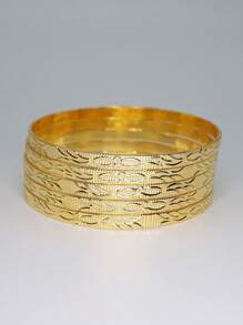 5 piezas/set de pulseras brazalete con relieve para mujer - Dorado - Ver 13