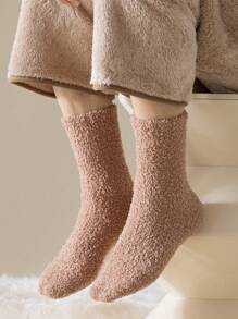 5 đôi/gói Tất nữ lông cừu dày, Tất giữ nhiệt chống trượt ấm áp và ấm áp, Thích hợp cho các hoạt động trong nhà và ngoài trời mùa đông, Bộ tất giữa bắp chân, Chất lượng cao cấp - Nhiều màu - Xem 5