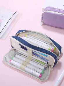 1 件装全新多功能大容量文具盒，三层设计，高品质粉色铅笔盒，适用于学校和办公用品储存