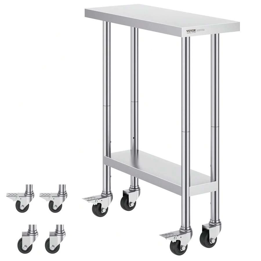 Vevor stainless steel work table 30 x 12 x 38 inch with 4 wheels 3