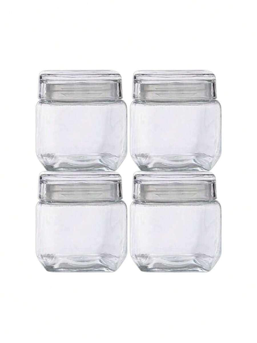 Kit 4 Square Airtight Pot Glass Lid Sophisticated Design Multipurpose Groceries 880ml - Trong sáng - Xem 1