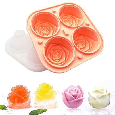 1 Set Of Small Size, Large Size Ice Cube Trays, Suitable For Christmas Parties Sphere Rose Ice Ball Maker With Lids & Rubber Fun Ice Hockey Maker Create 4 Cute Flower Shaped Ice Cubes For Cocktails & Bourbon - Reusable,Christmas Gifts,Merry Christmas, For Outdoor, Camping