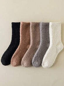 5 đôi/gói Tất nữ lông cừu dày, Tất giữ nhiệt chống trượt ấm áp và ấm áp, Thích hợp cho các hoạt động trong nhà và ngoài trời mùa đông, Bộ tất giữa bắp chân, Chất lượng cao cấp - Nhiều màu - Xem 1