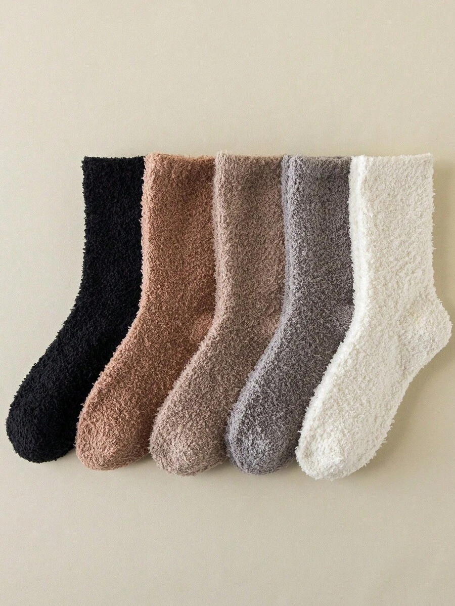 5 đôi/gói Tất nữ lông cừu dày, Tất giữ nhiệt chống trượt ấm áp và ấm áp, Thích hợp cho các hoạt động trong nhà và ngoài trời mùa đông, Bộ tất giữa bắp chân, Chất lượng cao cấp - Nhiều màu - Xem 1