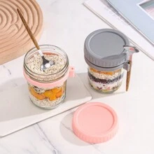 Contenedor de avena overnight con tapa y cuchara, tarros de vidrio para avena overnight, tarros de avena overnight, tarros de almacenamiento de alimentos, utensilios de cocina, accesorios de cocina - Multicolor - Ver 12