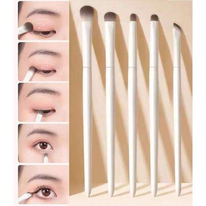 5件套散粉、腮红和细节化妆刷套装，包括眉刷、眼影刷、螺旋刷、睫毛刷，赠品