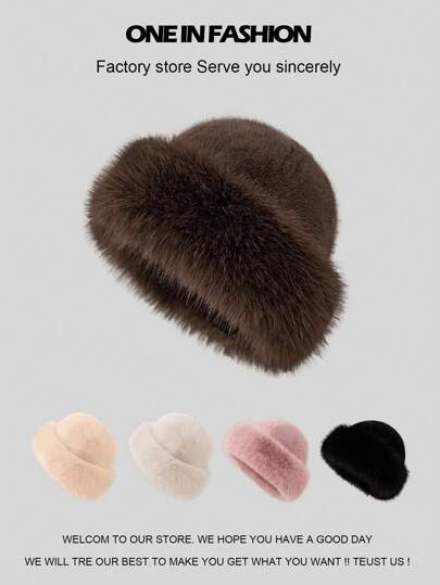 Women Luxury Basin Hat Large Size Faux Fox Fur Cute Fine Fluffy Trim Autumn And Winter Warm Earmuffs Multifunctional Accessory Holiday Elegant Gift