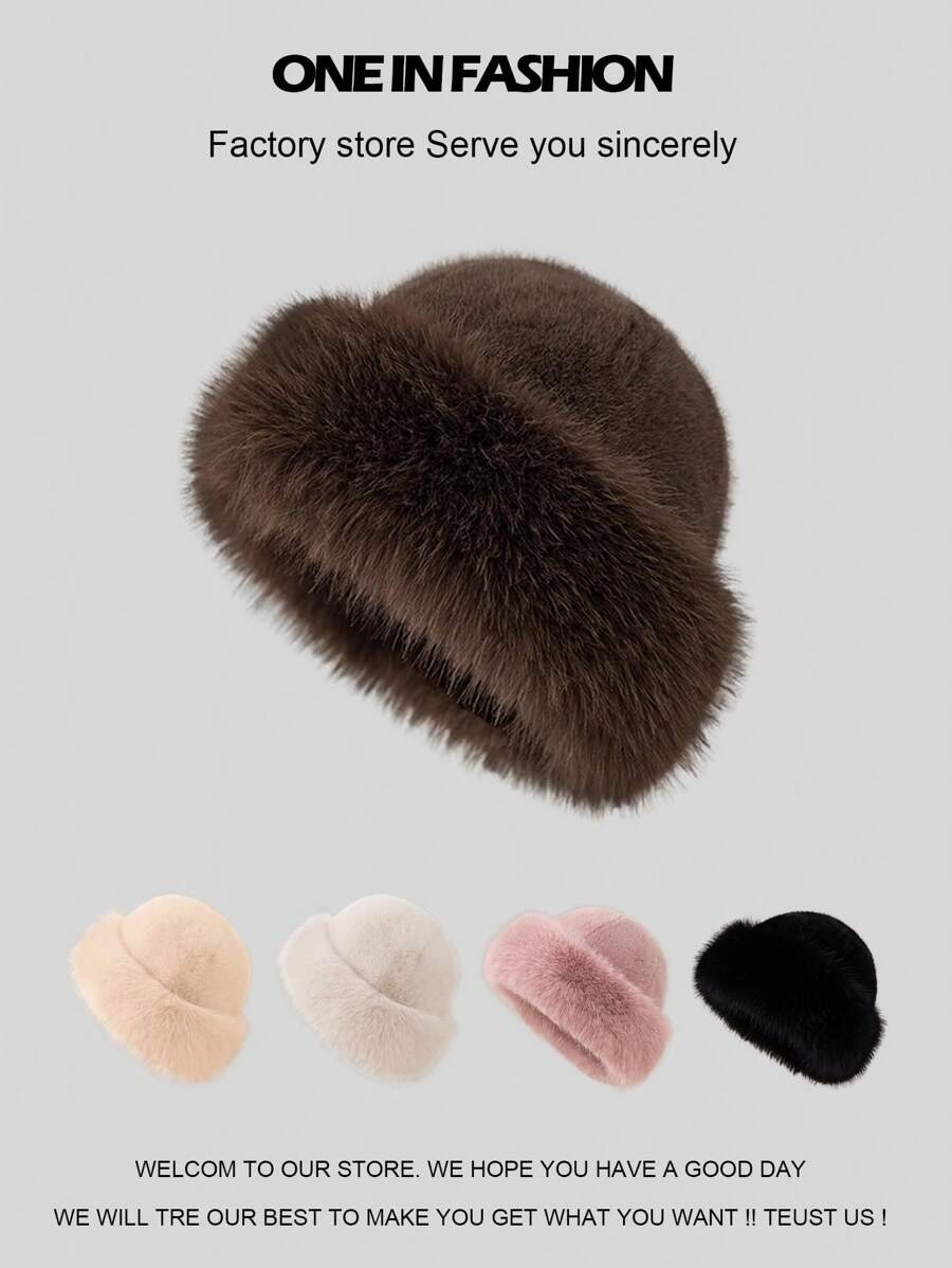 Women Luxury Basin Hat Large Size Faux Fox Fur Cute Fine Fluffy Trim Autumn And Winter Warm Earmuffs Multifunctional Accessory Holiday Elegant Gift