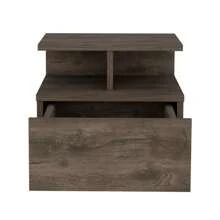 Floating Nightstand 12" H, Wall Mounted With Single Drawer And 2-Tier Shelf, Black Wood Nightstand - Caramel - C - View 6