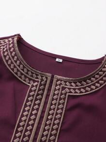 男士优雅奢华两件套达希基套装，长袖刺绣衬衫搭配休闲裤，适合节日、婚礼及其他场合穿着。 - 紫色 - 查看 8