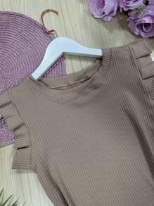 Ribbed Blouse Beautiful Stretch Fabric - 米色 - 查看 3