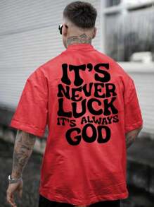 It's Never Luck It's Always God 100% Cotton 30.1 Combed Men's Printed T-Shirt - Đỏ - Xem 3