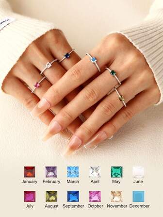 1pc 925 Sterling Silver Minimalist Unique Design Birthstone Ring, Gift For Engagement, Wedding, Party, Bride Jewelry For Women
