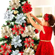 5 pièces Première classe, décorations de fleurs artificielles rouges de Noël, décoration de couronne d'arbre de Noël, sélection de fleurs scintillantes pour la décoration de Noël, Nouvel An, mariage et fête. - Multicolore - Voir 7