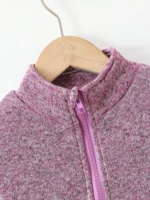 Young Girl Textured Zip-Up Fleece Jacket For Fall & Winter, Suitable For Outdoor Casual Wear - Purple - View 3