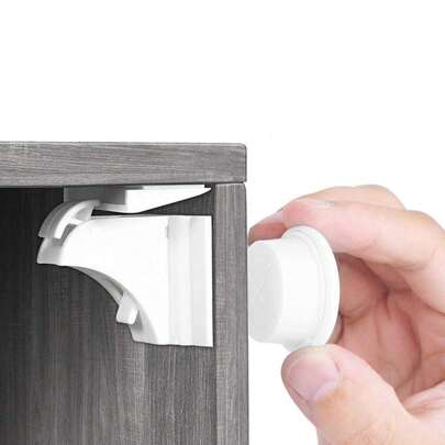 1 Set Adhesive Magnetic Cabinet Locks, Easy To Install In Seconds, No Screws Or Drilling, Invisible Locks For Cabinets And Drawers