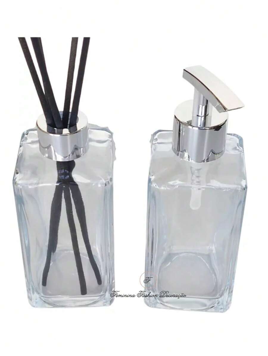 Toilet Kit 2 Pieces Square Transparent 250ml In Glass - 銀色 - 查看 1