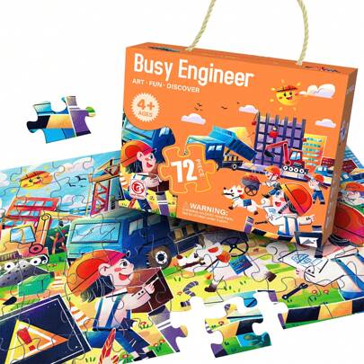 Jumbo Floor Puzzles For Kids Ages 3-5 Preschool Learning Toys 72-Piece Large Floor Puzzle For Toddlers&Kids Ages 4-8 Years Old,Best Gift For Boys And Girls (Busy Engineer)