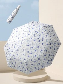 1 件全自动折叠遮阳雨伞，防紫外线 - 藍白色 - 查看 3