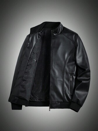 男士长袖休闲商务PU皮夹克，春秋季款，1件