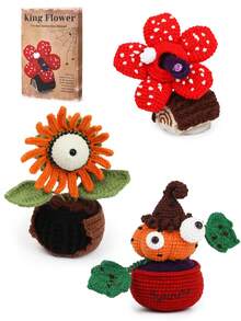 1Set Crochet Kit For Plant Monster Series Plush Doll, DIY Amigurumi Doll, Home Decor With Basic Accessories & Video Tutorial - Multicolor - View 1