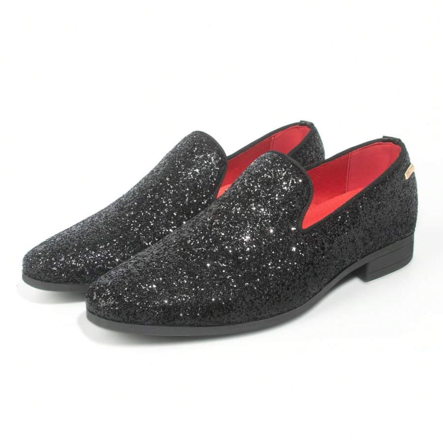 UUBARIS Mens Glitter Loafers Dress Slip On Party Wedding Penny Sparkly Shoes - 黑色 - 查看 1