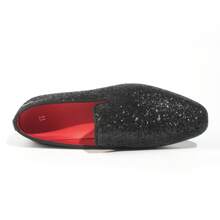 UUBARIS Mens Glitter Loafers Dress Slip On Party Wedding Penny Sparkly Shoes - 黑色 - 查看 6